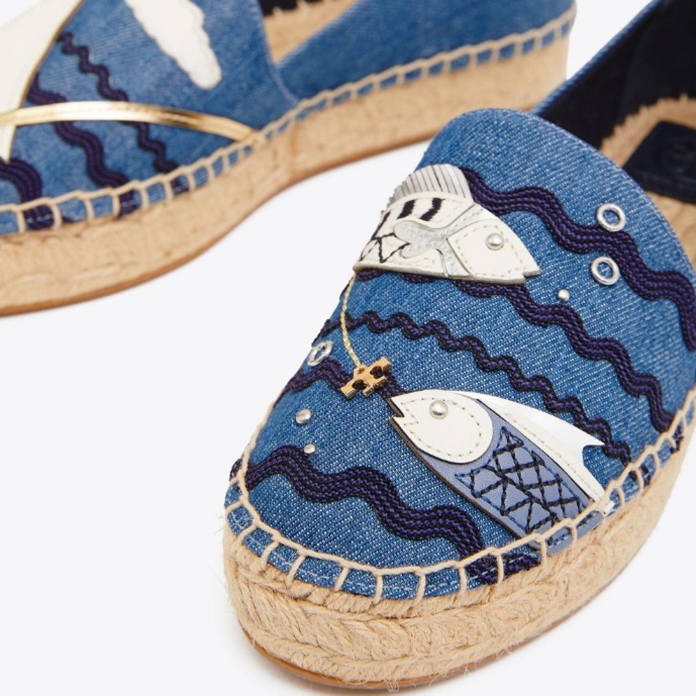 Tory Burch Denim Espadrilles with Sailboat Motif - Picture 4 of 9